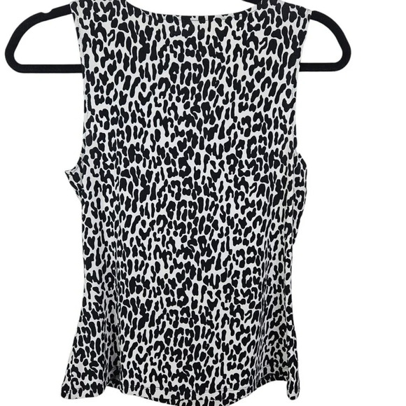 Calvin Klein White Black Leopard Print Blouse Tank Shell Cowl Neck Size Small - Picture 4 of 9